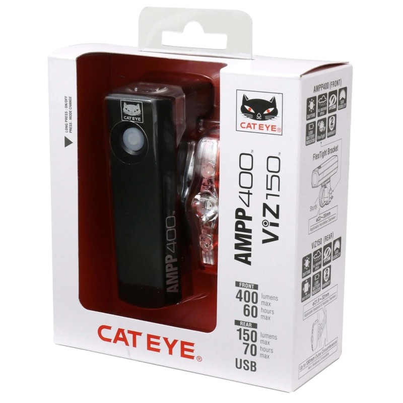 Cat Eye AMPP 400 & VIZ 150 Kit éclairage vélo | Éclairage rechargeable USB